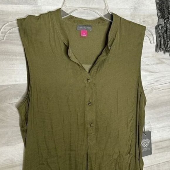 Vince Camuto Womens Green Rumpled Sleeveless Henley Tunic - Picture 4 of 4